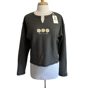 BELMONT UNIVERSITY Women's L Gray Waffle Weave Thermal Shirt Sunflowers